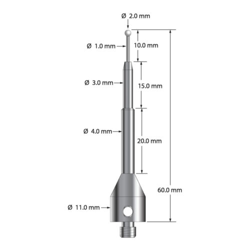 Q-Mark ASG-2060-Z M5 2 мм, наконечник из диоксида циркония, цилиндрический стилус, L 60,0 мм, EWL 10 мм