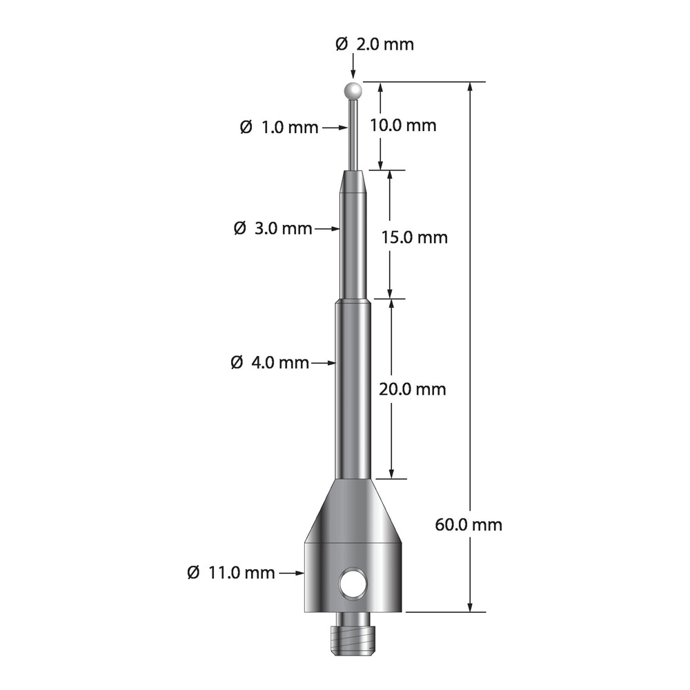 Q-Mark ASG-2060-Z M5 2 мм, наконечник из диоксида циркония, цилиндрический стилус, L 60,0 мм, EWL 10 мм