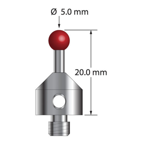 Q-Mark ATG-5020 M5 5 мм Рубиновый наконечник, Цилиндрический стилус, L 20,0 мм, EWL 10 мм