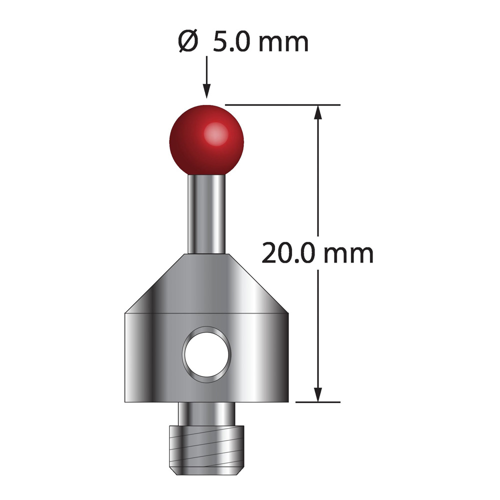 Q-Mark ATG-5020 M5 5 мм Рубиновый наконечник, Цилиндрический стилус, L 20,0 мм, EWL 10 мм