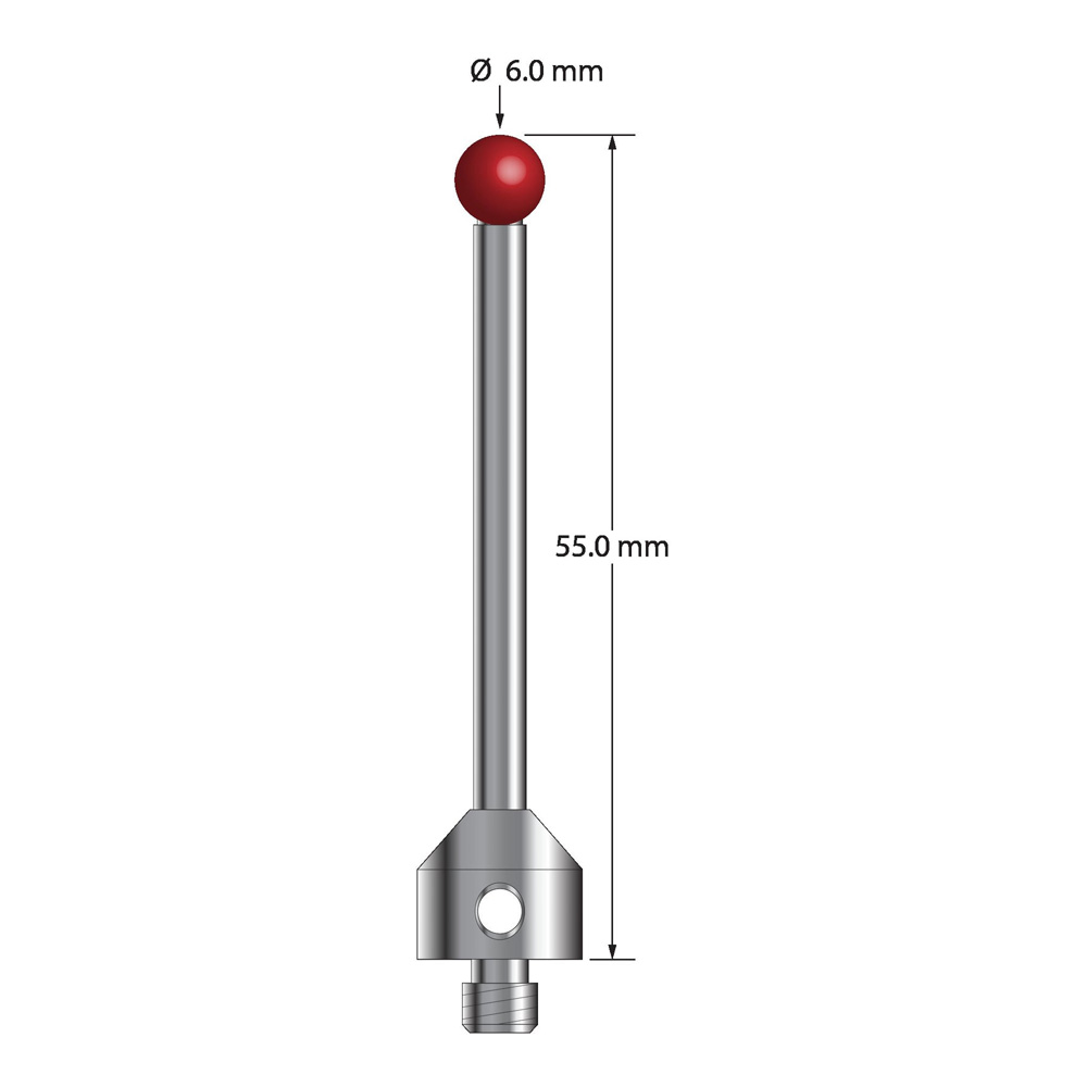 Q-Mark ATG-6055 M5 6 мм Рубиновый наконечник, Цилиндрический стилус, L 55,0 мм, EWL 45 мм