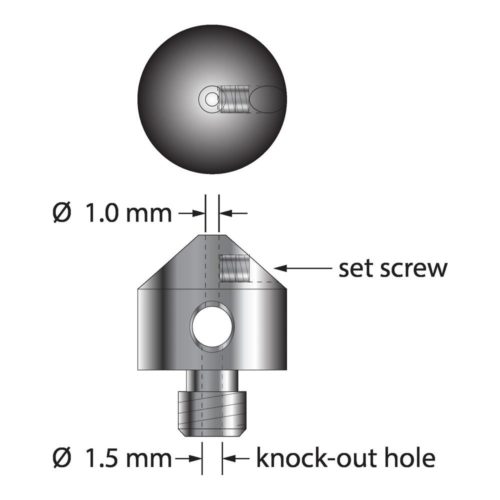 Q-Mark QC-100 Держатель стилуса, сталь, с резьбой M5. Удерживает один щуп без резьбы со стержнем диаметром 1,0 мм.