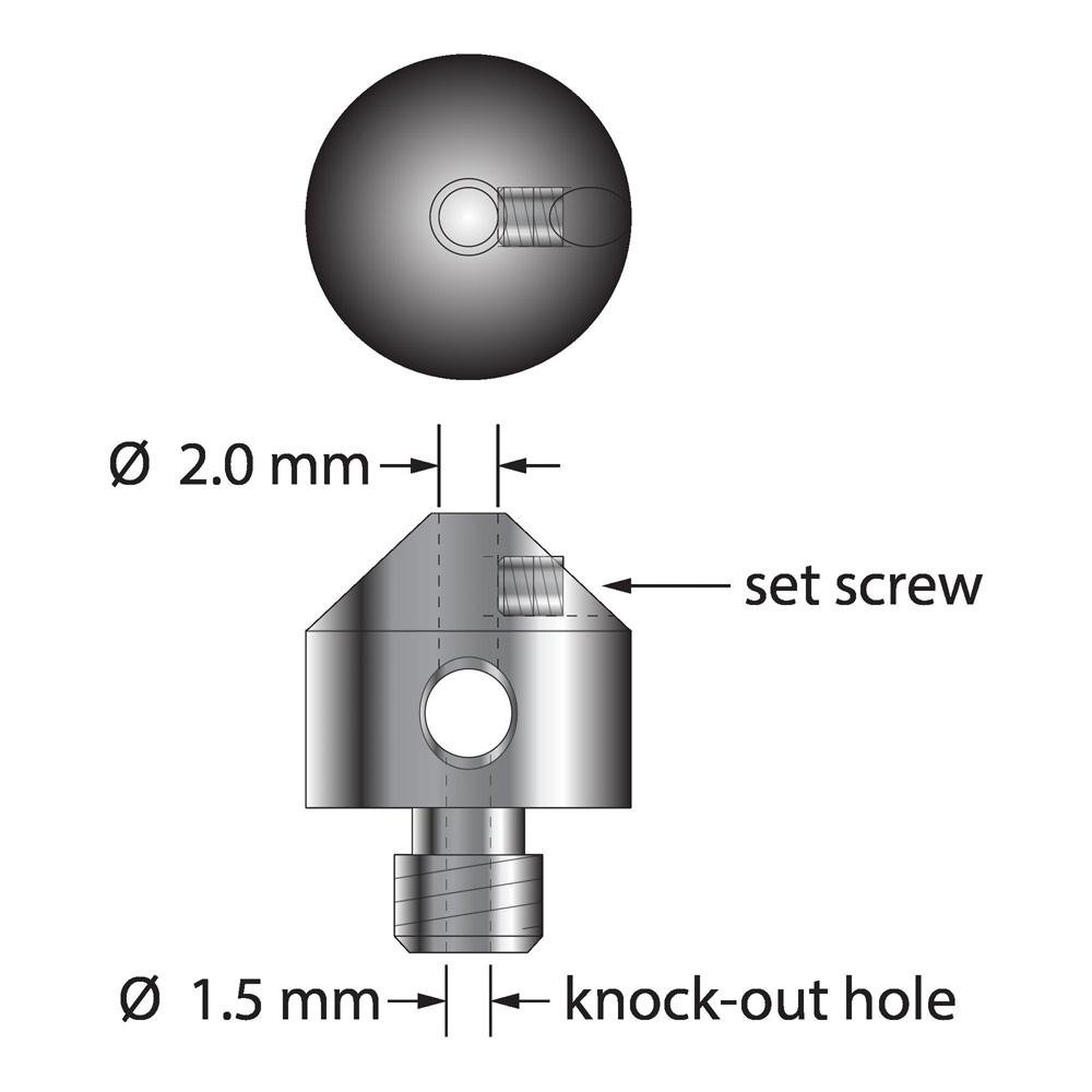 Q-Mark QC-200 Держатель стилуса, сталь, с резьбой М5. Удерживает один щуп без резьбы со стержнем диаметром 2,0 мм.