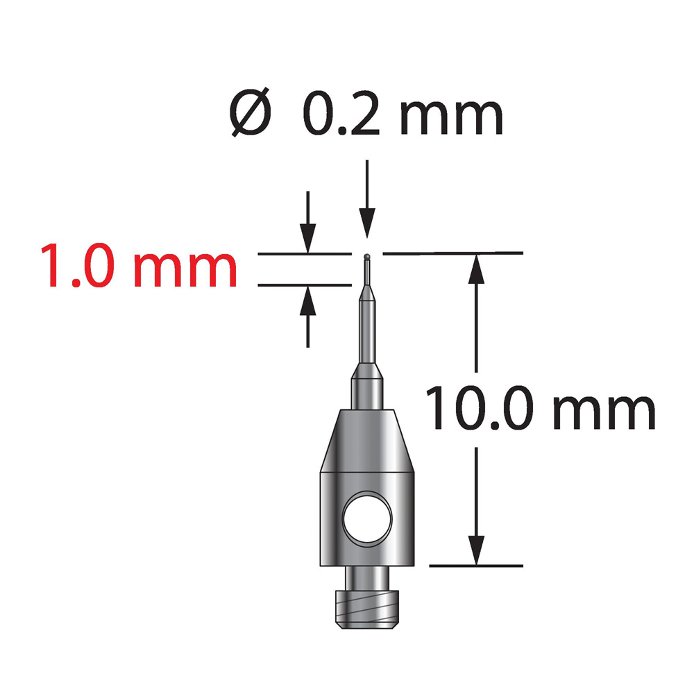 Q-Mark TM2-0210-C M2 0,2 мм с наконечником из карбида вольфрама, ступенчатая игла, L 10,0 мм, EWL 5 мм