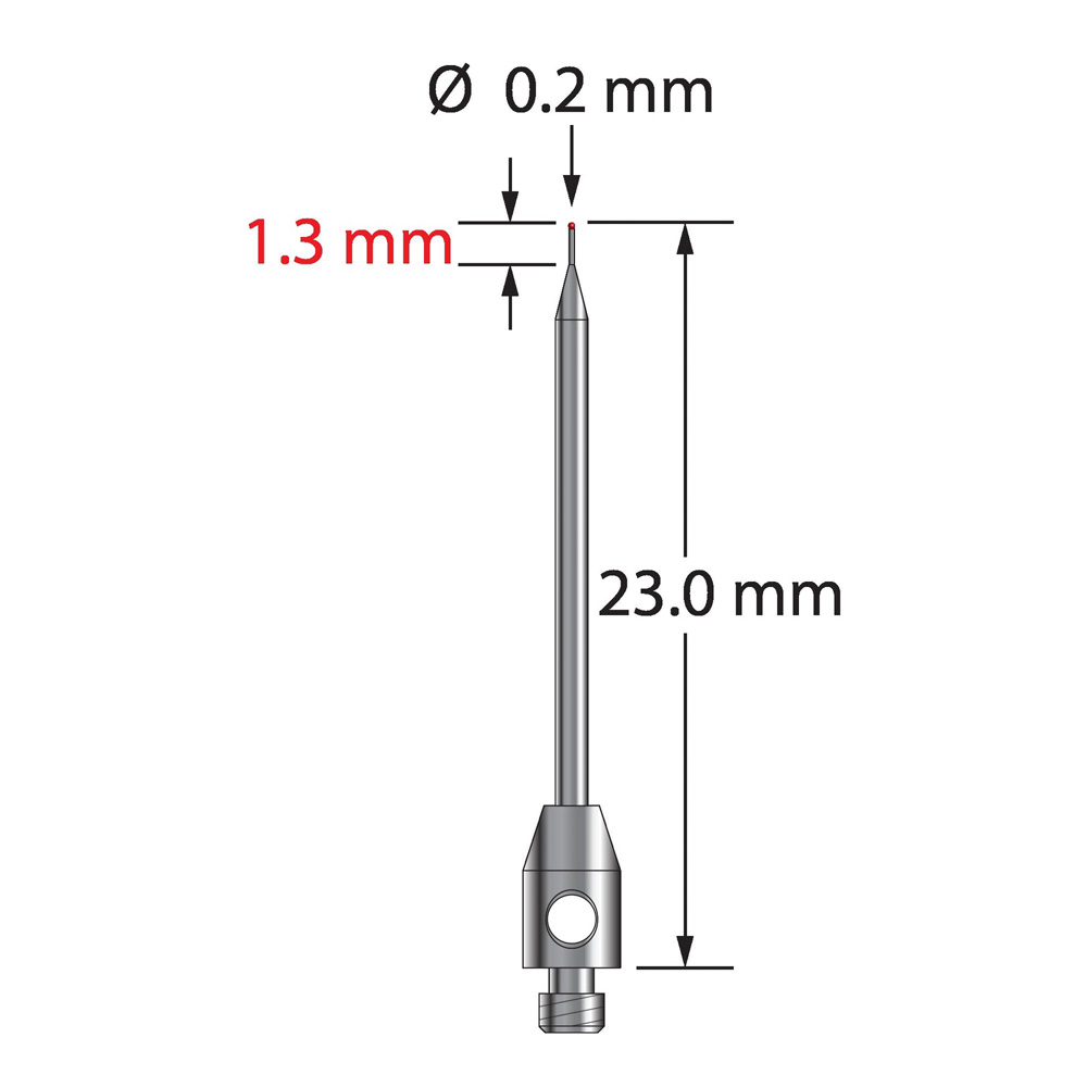 Q-Mark TM2-0223-R M2 0,2 мм Рубиновый наконечник, Цилиндрический стилус, L 23,0 мм, EWL 18 мм