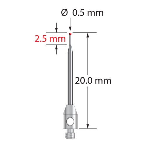 Q-Mark TM2-0520-R M2 0,5 мм Рубиновый наконечник, Цилиндрический стилус, L 20,0 мм, EWL 15 мм