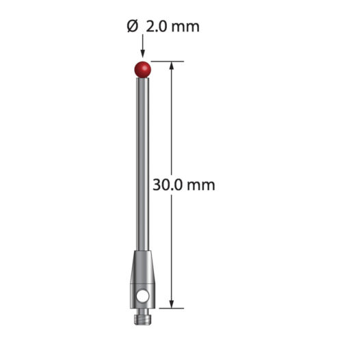 Q-Mark TM2-2030 M2 2 мм, рубиновый наконечник, цилиндрический стилус, L 30,0 мм, EWL 23 мм