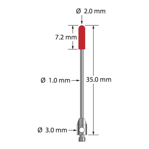 Q-Mark TM2-2035-B M2 2 мм с рубиновым наконечником, стилус со сферическим концом, L 35,0 мм, EWL 7,2 мм