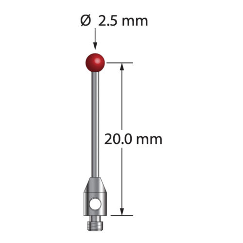 Q-Mark TM2-2521-25-DS1 M2 2,5 мм с рубиновым наконечником, прямой стилус, L 21,25 мм, EWL 16,25 мм