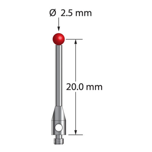 Q-Mark TM2-2521-25-S M2 2,5 мм с рубиновым наконечником, прямой стилус, L 21,25 мм, EWL 15,25 мм