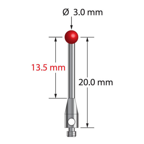Q-Mark TM2-3021-5-S M2 3 мм, рубиновый наконечник, прямой стилус, L 21,5 мм, EWL 15 мм