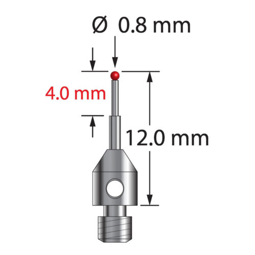 Q-Mark TM3-0812 M3 0,8 мм Рубиновый наконечник, ступенчатый стилус, L 12,0 мм, EWL 7 мм