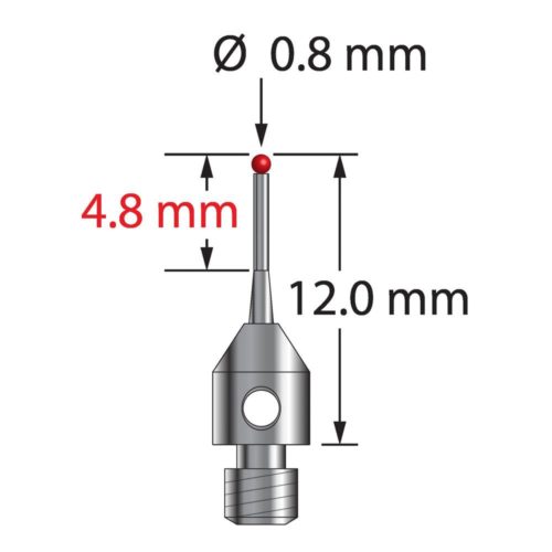 Q-Mark TM3-0812-T M3 0,8 мм Рубиновый наконечник, Цилиндрический стилус, L 12,0 мм, EWL 7 мм