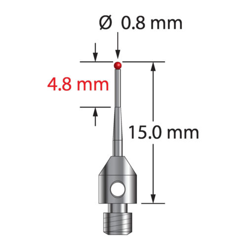 Q-Mark TM3-0815-T M3 0,8 мм Рубиновый наконечник, Цилиндрический стилус, L 15,0 мм, EWL 10 мм
