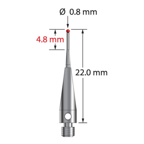 Q-Mark TM3-0822 M3 0,8 мм Рубиновый наконечник, ступенчатый стилус, L 22,0 мм, EWL 9 мм