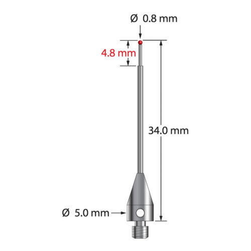 Q-Mark TM3-0834-TX M3 XXT 0,8 мм Рубиновый наконечник, ступенчатый стилус, L 34,0 мм, EWL 25 мм