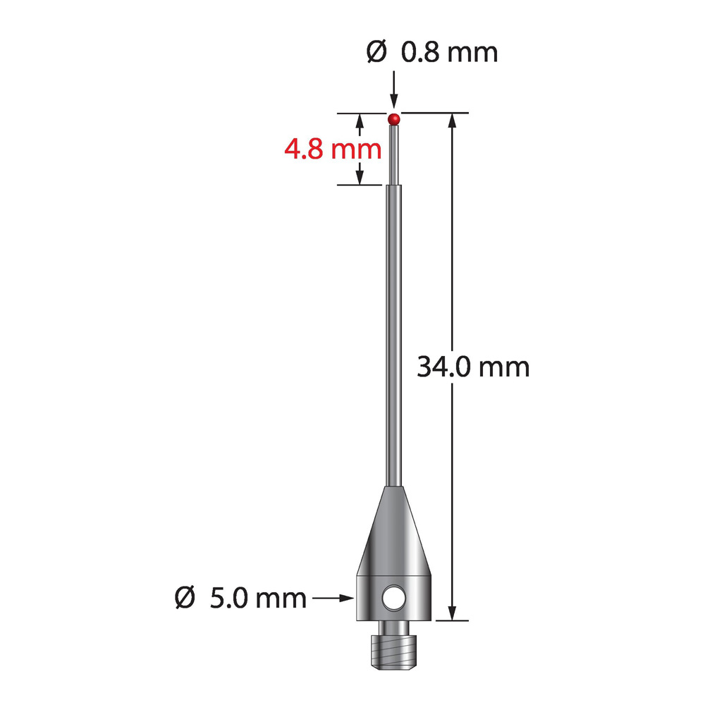 Q-Mark TM3-0834-TX M3 XXT 0,8 мм Рубиновый наконечник, ступенчатый стилус, L 34,0 мм, EWL 25 мм