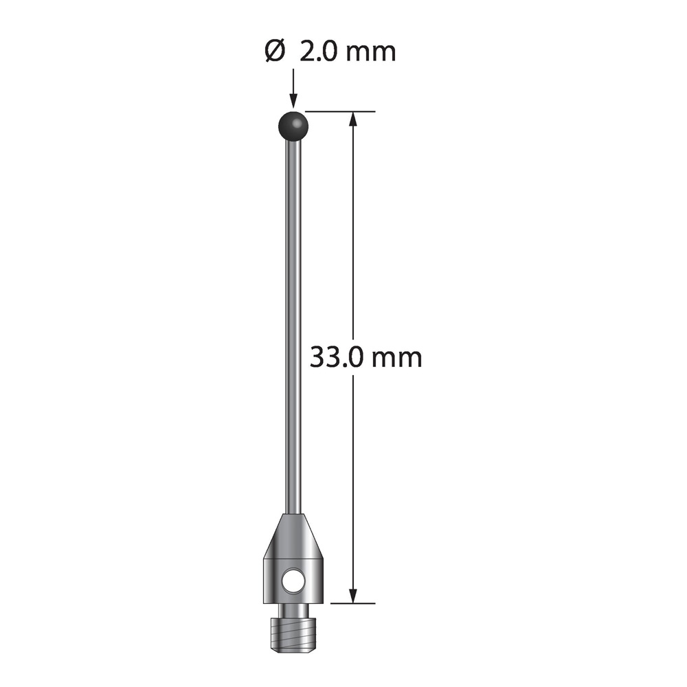 Q-Mark TM3-2033-DS1-SN-1 M3 2 мм, наконечник из нитрида кремния, цилиндрический стилус, L 33,0 мм, EWL 27 мм