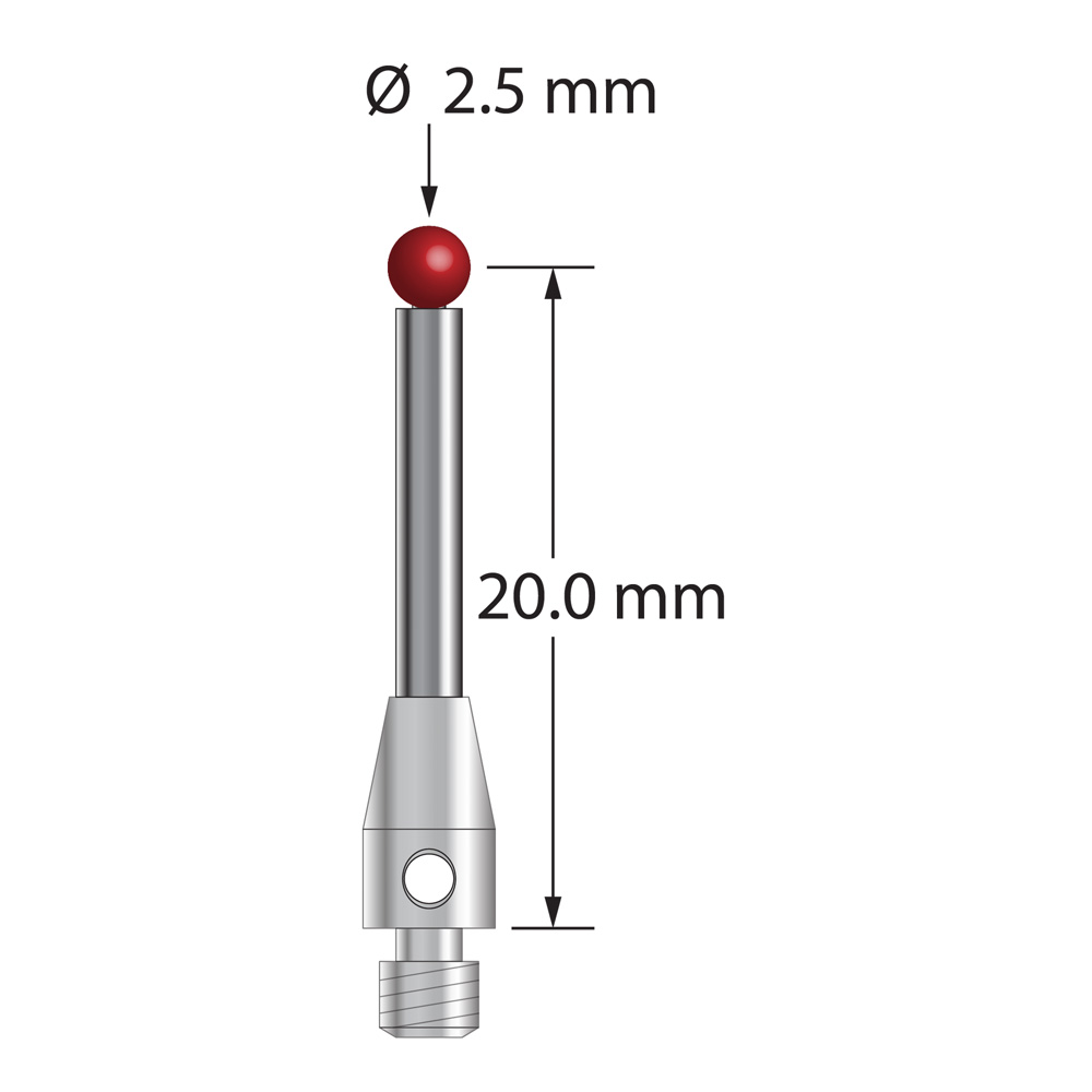 Q-Mark TM3-2521-25 M3 2,5 мм Рубиновый наконечник, прямой стилус, L 21,25 мм, EWL 14,25 мм