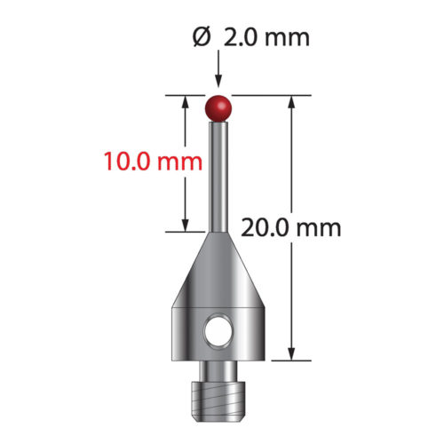 Q-Mark TM4-2020-S M4 2 мм с рубиновым наконечником, прямой стилус, L 20,0 мм, EWL 10 мм