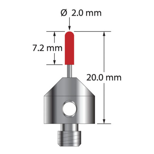 Q-Mark TM5-2020-B M5 2 мм с рубиновым наконечником, стилус со сферическим концом, L 20,0 мм, EWL 10 мм