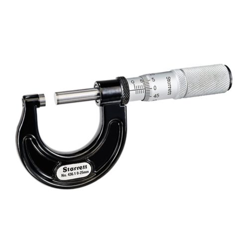 Механический микрометр Starrett 436.1MXFL-25 0–25 мм. Твердосплавная стопорная гайка с плоской наковальней