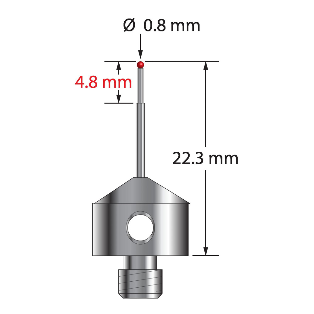 Q-Mark AFG-0822-3 M5 0,8 мм Рубиновый наконечник, ступенчатый стилус, L 22,3 мм, EWL 13,3 мм