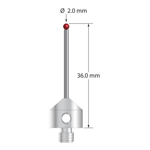 Q-Mark AFG-2036 M5 2 мм Рубиновый наконечник, Цилиндрический стилус, L 36,0 мм, EWL 26 мм