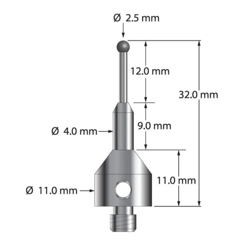 Q-Mark AQG-2532-SN M5 2,5 мм с наконечником из нитрида кремния, цилиндрический стилус, L 32,0 мм, EWL 12 мм