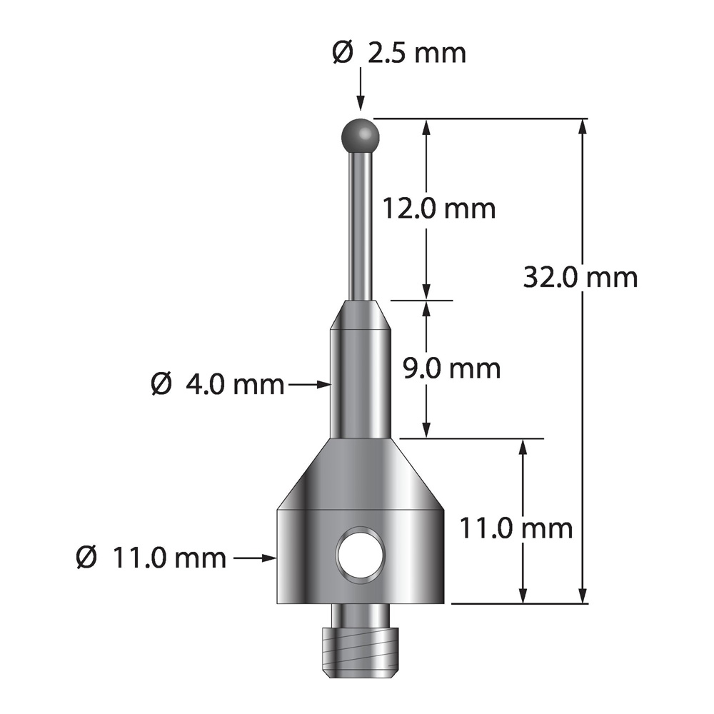 Q-Mark AQG-2532-SN M5 2,5 мм с наконечником из нитрида кремния, цилиндрический стилус, L 32,0 мм, EWL 12 мм