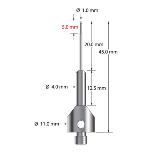 Q-Mark ARG-1045-Z M5 1 мм, наконечник из диоксида циркония, ступенчатый стилус, L 45,0 мм, EWL 20 мм