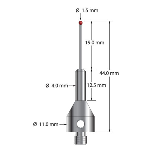 Q-Mark ARG-1544 M5 1,5 мм Рубиновый наконечник, Цилиндрический стилус, L 44,0 мм, EWL 19 мм