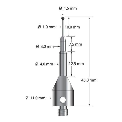 Q-Mark ASG-1545-SN M5 1,5 мм с наконечником из нитрида кремния, цилиндрический стилус, L 45,0 мм, EWL 10 мм