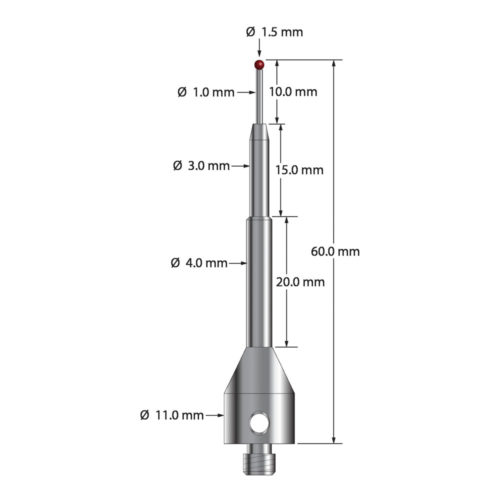 Q-Mark ASG-1560 M5 1,5 мм Рубиновый наконечник, Цилиндрический стилус, L 60,0 мм, EWL 10 мм