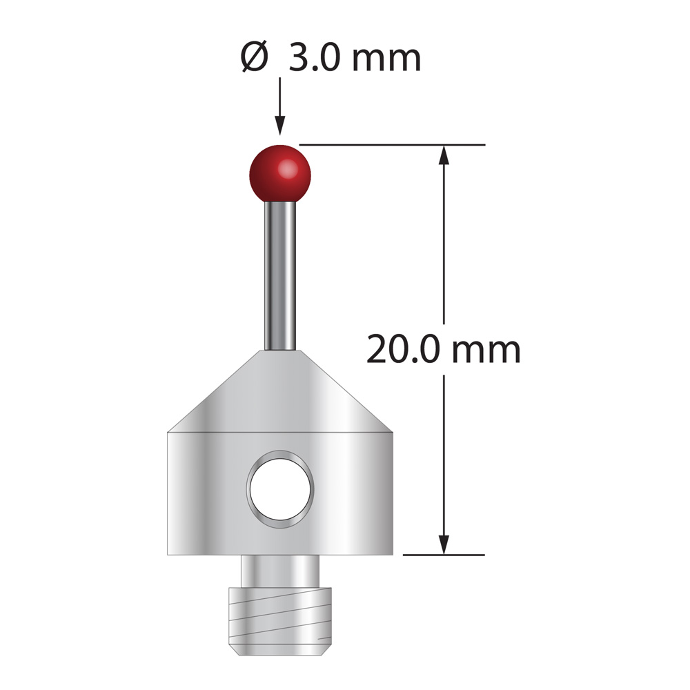 Q-Mark ATG-3020 M5 3 мм, рубиновый наконечник, цилиндрический стилус, L 20,0 мм, EWL 10 мм