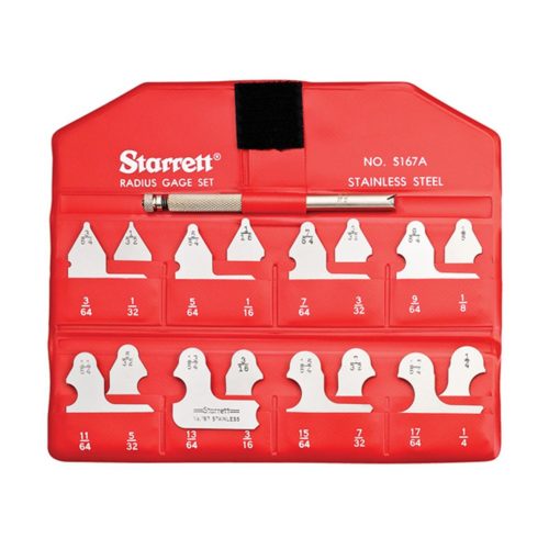 Датчик радиуса Starrett S167AHZ, набор из 17 датчиков с держателем радиусов 1-64-17-64 дюйма