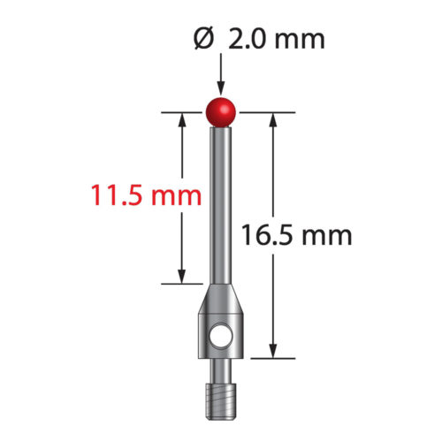 Q-Mark STR2C-2017-5 M2 2 мм, рубиновый наконечник, прямой стилус, L 17,5 мм, EWL 12,5 мм