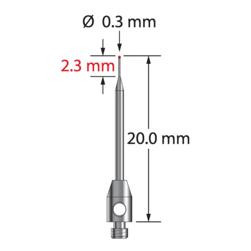 Q-Mark TM2-0320-R M2 0,3 мм, рубиновый наконечник, цилиндрический стилус, L 20,0 мм, EWL 15 мм