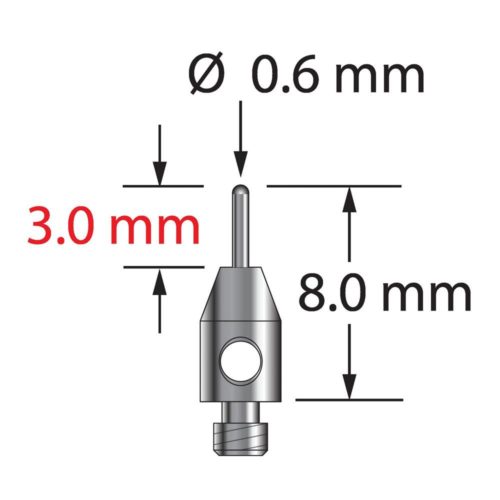 Q-Mark TM2-0608-BC M2 0,6 мм с наконечником из карбида вольфрама, щуп со сферическим концом, L 8,0 мм, EWL 3 мм