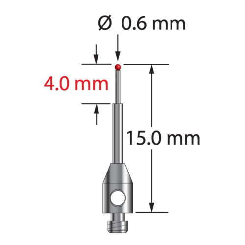 Q-Mark TM2-0615 M2 0,6 мм Рубиновый наконечник, ступенчатый стилус, L 15,0 мм, EWL 10 мм