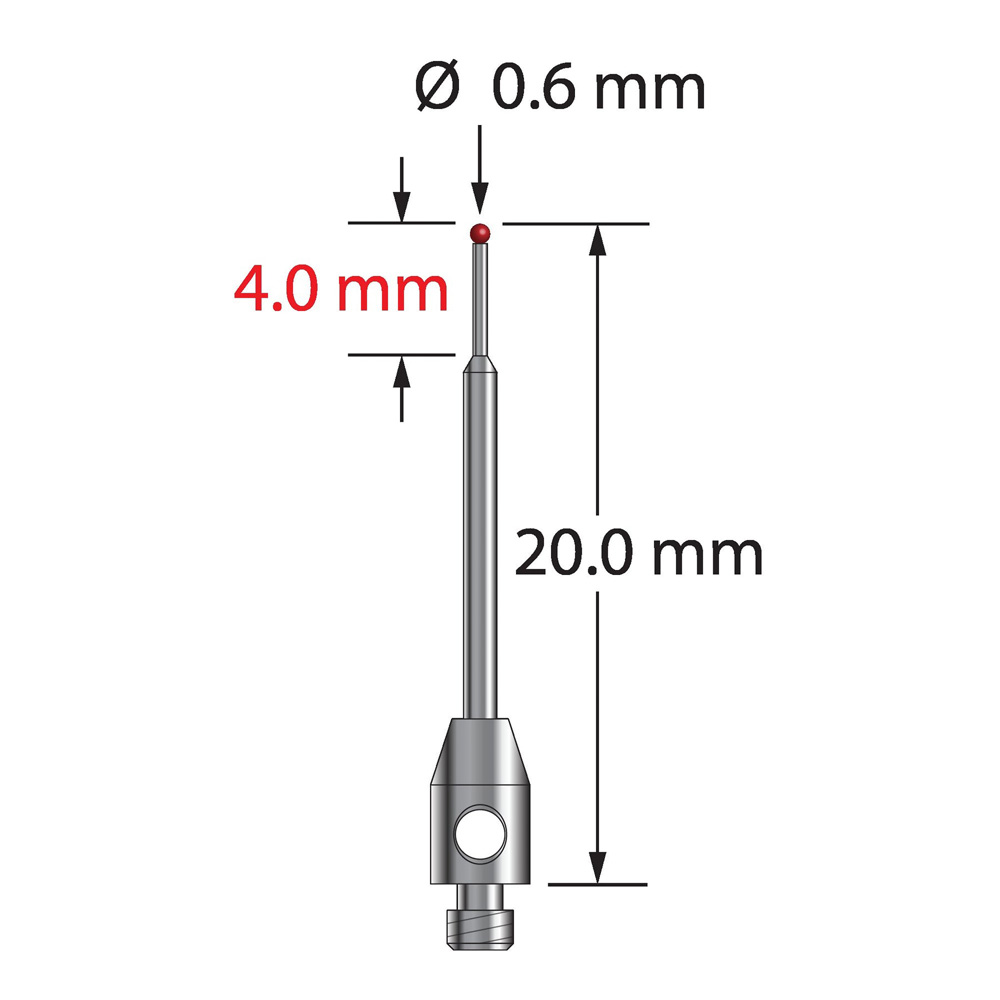 Q-Mark TM2-0620 M2 0,6 мм Рубиновый наконечник, ступенчатый стилус, L 20,0 мм, EWL 15 мм