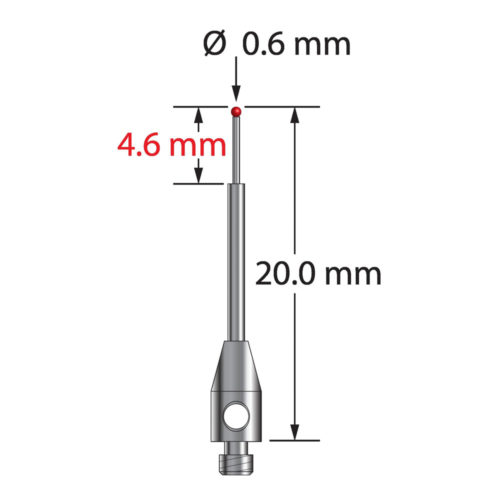 Q-Mark TM2-0620-TX M2 0,6 мм Рубиновый наконечник, ступенчатый стилус, L 20,0 мм, EWL 14 мм