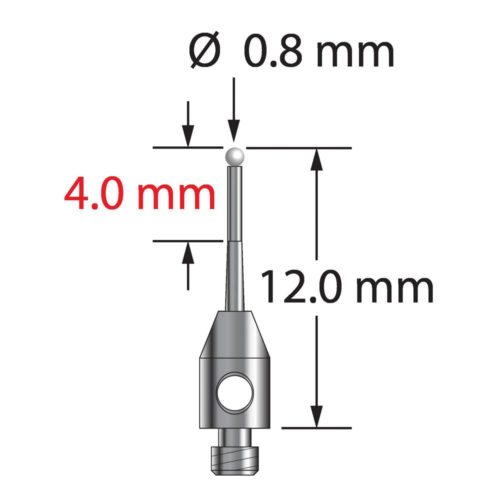 Q-Mark TM2-0812-TZ M2 0,8 мм, наконечник из циркония, цилиндрический стилус, L 12,0 мм, EWL 7 мм