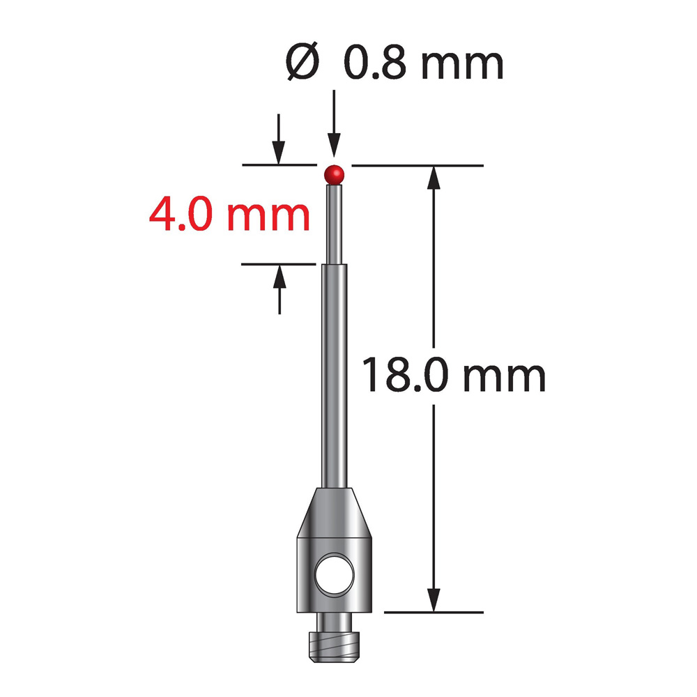 Q-Mark TM2-0818 M2 0,8 мм Рубиновый наконечник, ступенчатый стилус, L 18,0 мм, EWL 13 мм