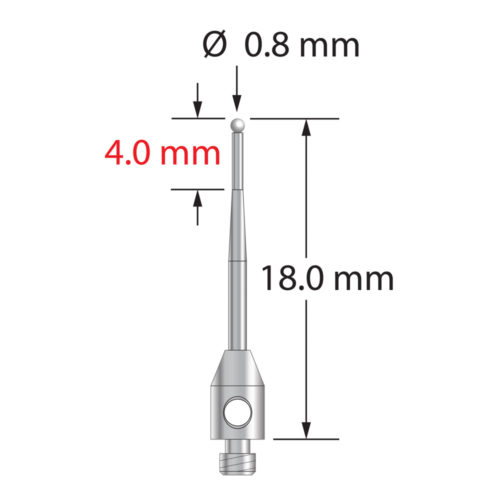 Q-Mark TM2-0818-TZ M2 0,8 мм, наконечник из циркония, цилиндрический стилус, L 18,0 мм, EWL 13 мм