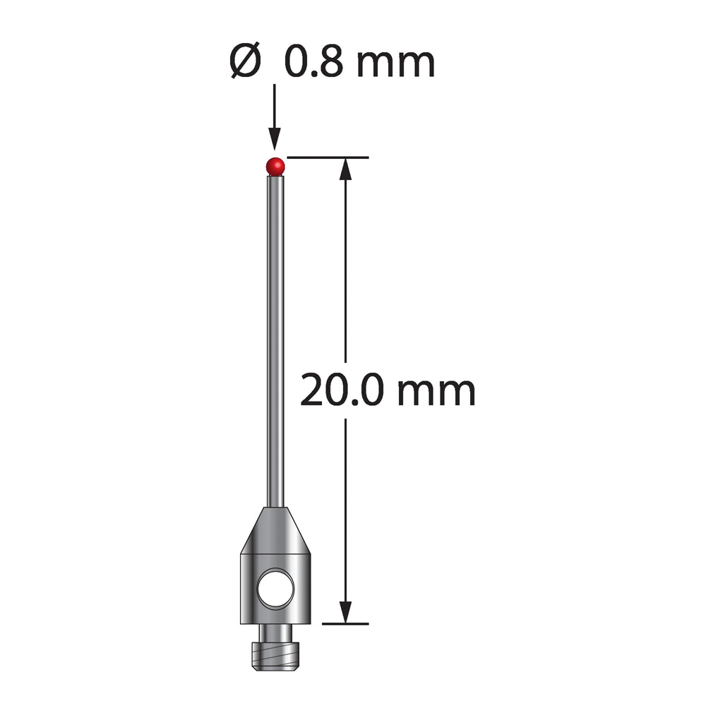 Q-Mark TM2-0820-DS-7 M2 0,8 мм Рубиновый наконечник, Цилиндрический стилус, L 20,0 мм, EWL 15 мм
