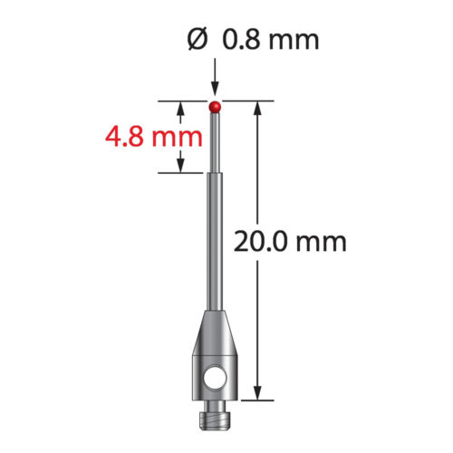 Q-Mark TM2-0820-TX M2 0,8 мм, рубиновый наконечник, ступенчатый стилус, L 20,0 мм, EWL 14 мм