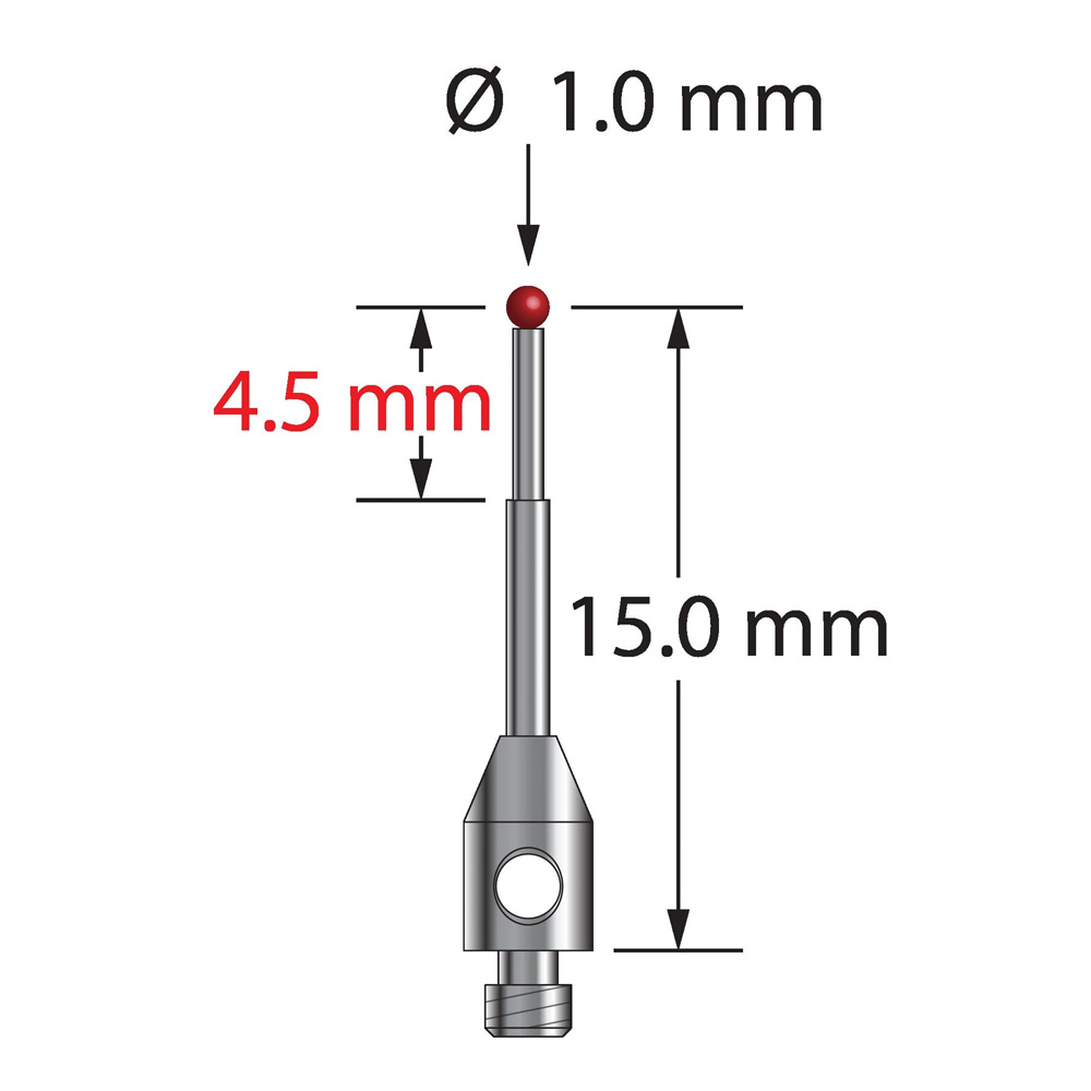 Q-Mark TM2-1015-5 M2 1 мм, рубиновый наконечник, ступенчатый стилус, L 15,5 мм, EWL 10,5 мм