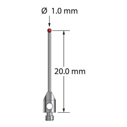 Q-Mark TM2-1020-5-DS-7 M2 1 мм Рубиновый наконечник, Цилиндрический стилус, L 21,5 мм, EWL 16,5 мм