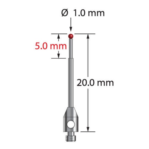Q-Mark TM2-1020 M2 1 мм Рубиновый наконечник, ступенчатый стилус, L 20,0 мм, EWL 15 мм